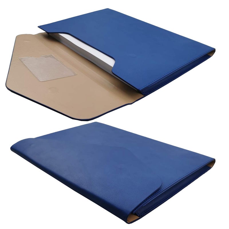 Enyuwlcm PU Leather A4 File Folder Document Holder Waterproof Portfolio Envelope Folder Case with Invisible Magnetic Closure Blue - Image 3